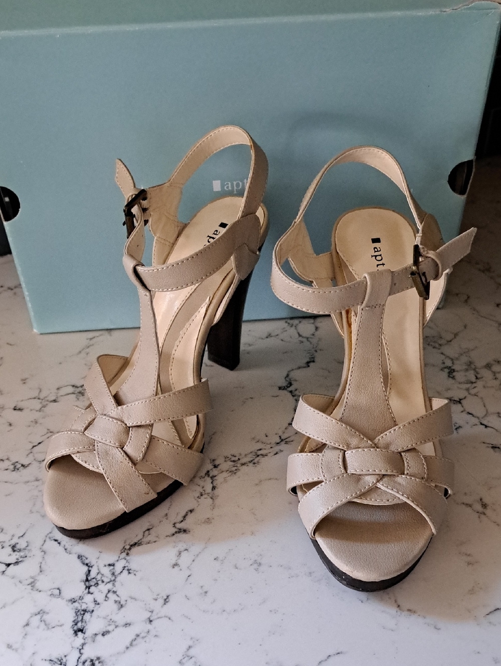Apt. 9 Women's Light Beige T-Strap Woven High Heel Sandals